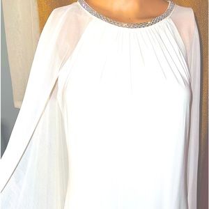 R&M RICHARDS petite LONG FORMAL BEADED DRESS SIZE 6p WHITE COLOR